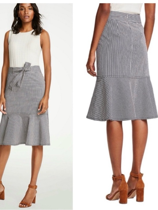 Ann Taylor Dresses & Skirts - Ann Taylor Striped Tie-Waist Midi Skirt in Gray